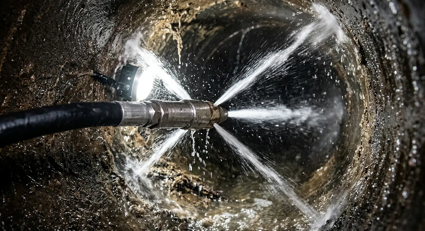 High-pressure hydro jetting nozzle cleaning sewer pipe for Storm Drain Cleaning in North Fort Myers